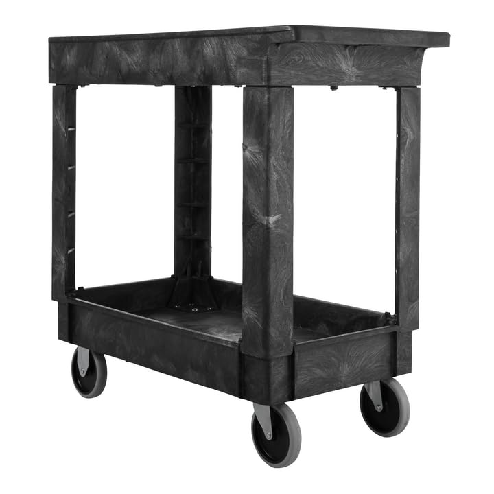 Rubbermaid Commercial FG9T6600BLA Service/Utility Cart, Two-Shelf, 300 lb capactiy, Black Bestseller