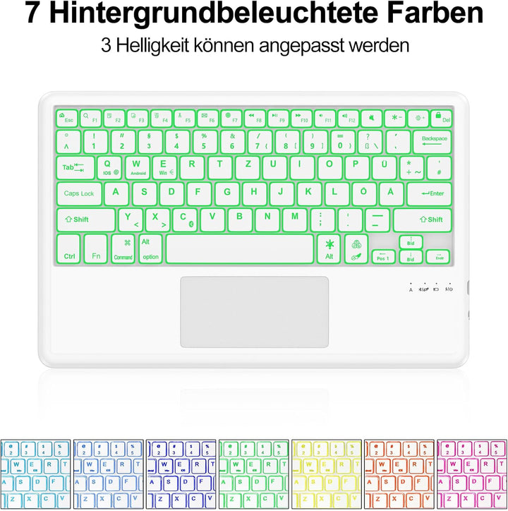 Hülle mit Tastatur für iPad Pro 12.9 (6/5/4/3 Gen), 7 Farben Beleuchtung, Multi Touch Trackpad, Deut
