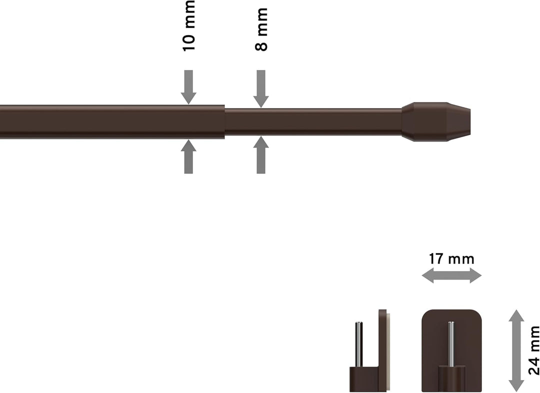 Interdeco Vitragestangen mit Klebehaken/Scheibenstangen Braun (4 Stück), ausziehbar 80-140 cm, 80-14