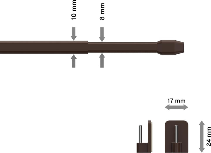 Interdeco Vitragestangen mit Klebehaken/Scheibenstangen Braun (4 Stück), ausziehbar 60-100 cm, 60-10