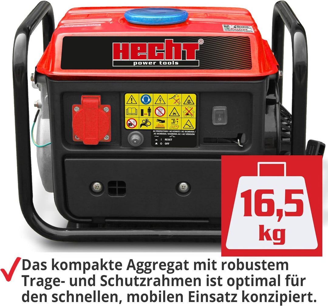 HECHT Stromgenerator – 720 Watt – 2-Takt Motor – 230V Steckdose – Stromaggregat mit robustem Trage-