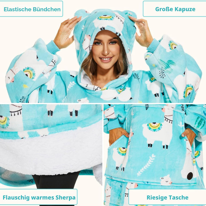 THREE POODLE Decken Hoodie Damen, Oversize Hoodie Decken Pullover Kuschelpullover für Damen Herren K