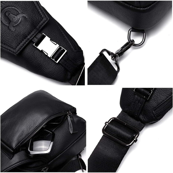 BULLCAPTAIN Herren Brusttasche aus Leder Umhängetasche Herren Rucksäcke Schultertaschen Taschen für