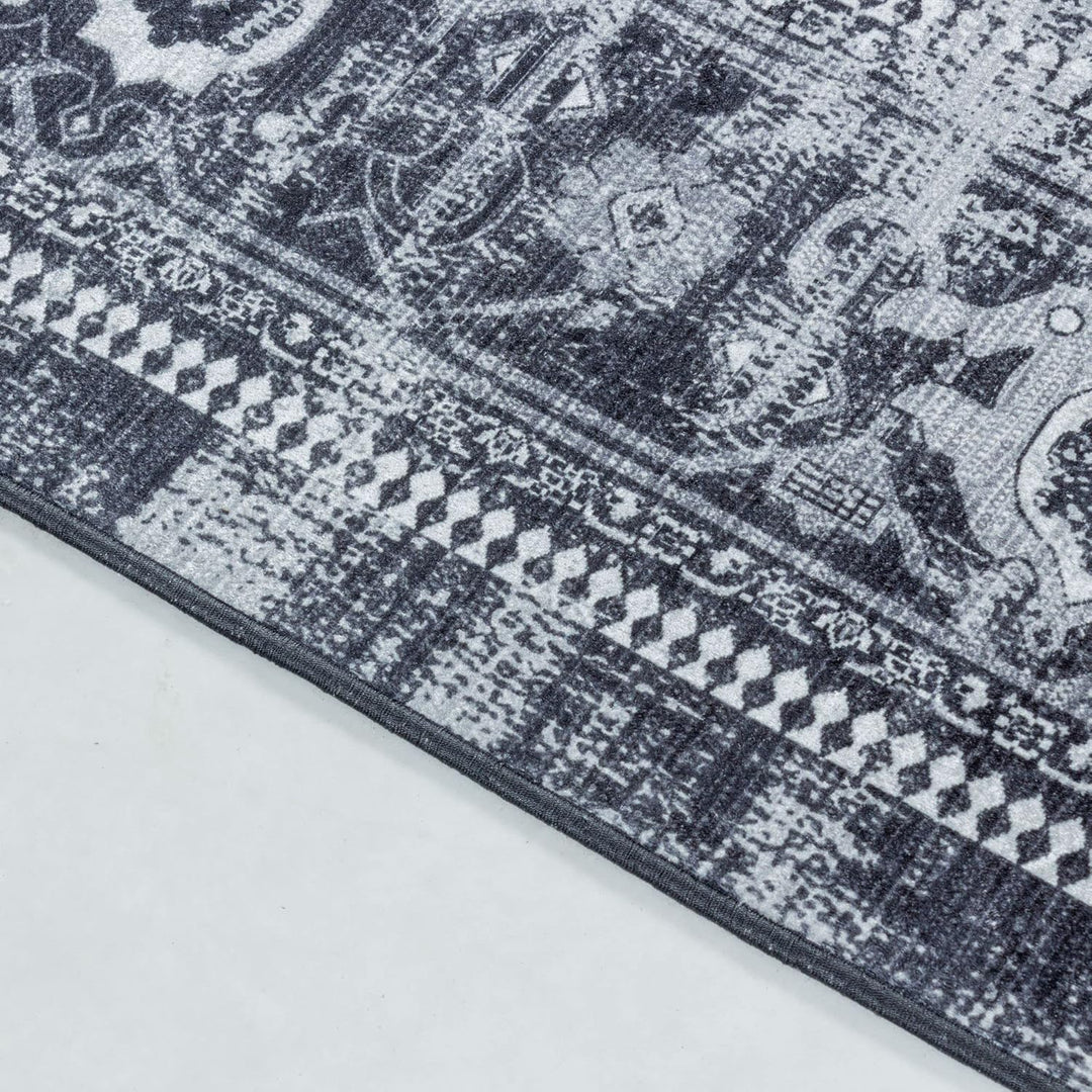 Waschbarer Teppich, Didigitaldruck Orientteppiche, Rechteckig, Schwarz - Grau - Weiss Farbe, Flachge