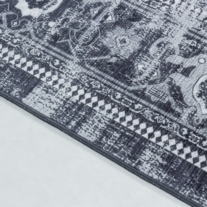 Waschbarer Teppich, Didigitaldruck Orientteppiche, Rechteckig, Schwarz - Grau - Weiss Farbe, Flachge