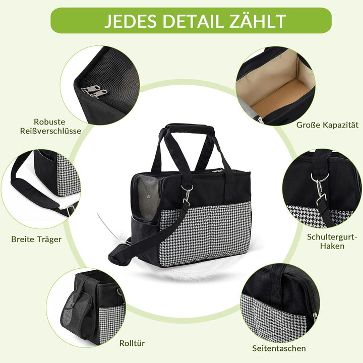 ALLSOPETS Hundetasche für kleine Hunde 5kg und Katzen, Faltbare Tragetasche mit Vordertaschen, Siche