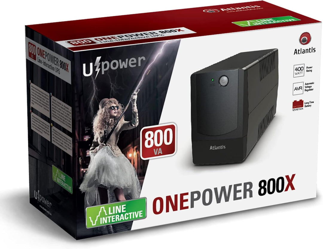 Atlantis Land OnePower PX800 Netzteil, Nicht unterbrechbar, 800 VA, 4 AC-Ausgänge – Stromversorgung