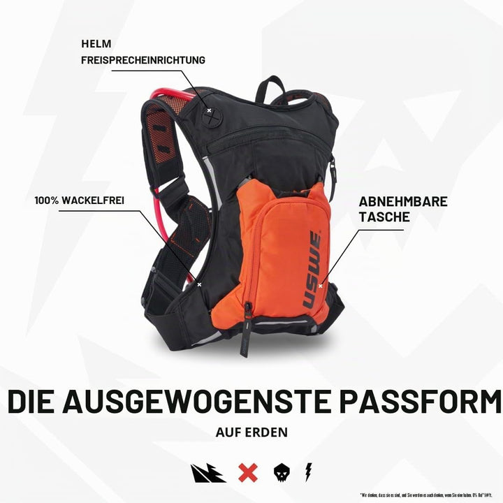USWE Raw 3L Trinkrucksack mit 2,0 l Wasserblase, ein High End, Bounce Free Rucksack für Enduro und O