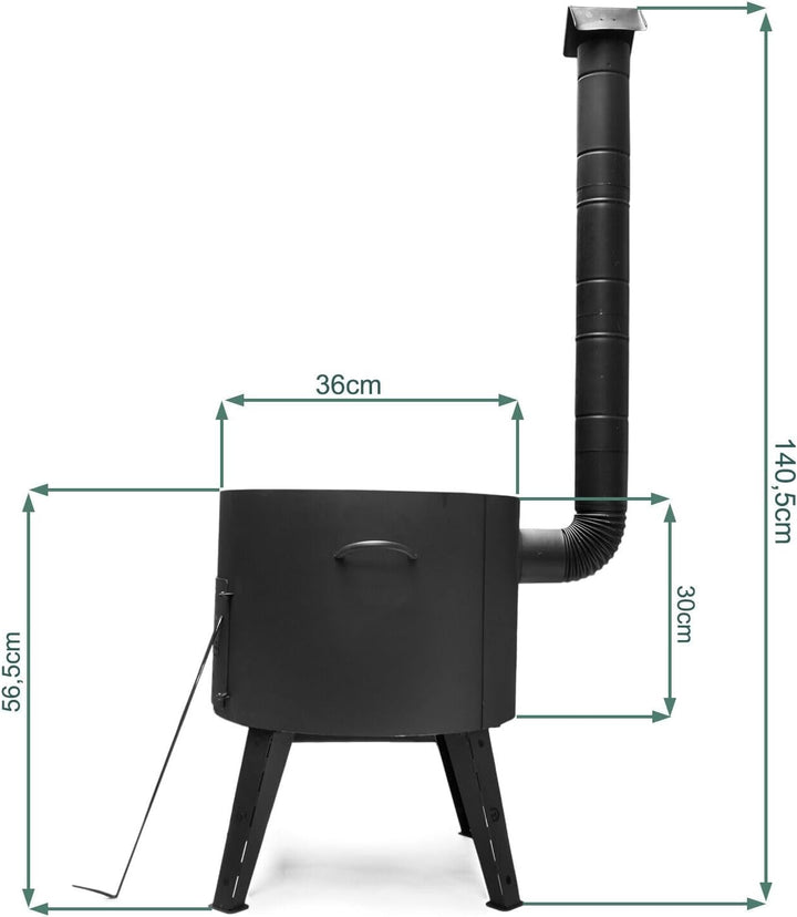 Ø36 Uchag 2mm Stahl Utschak Utschag mit Abzugsrohr Campingofen 12L Kazan Wok Kasan (Runder Boden) Fe
