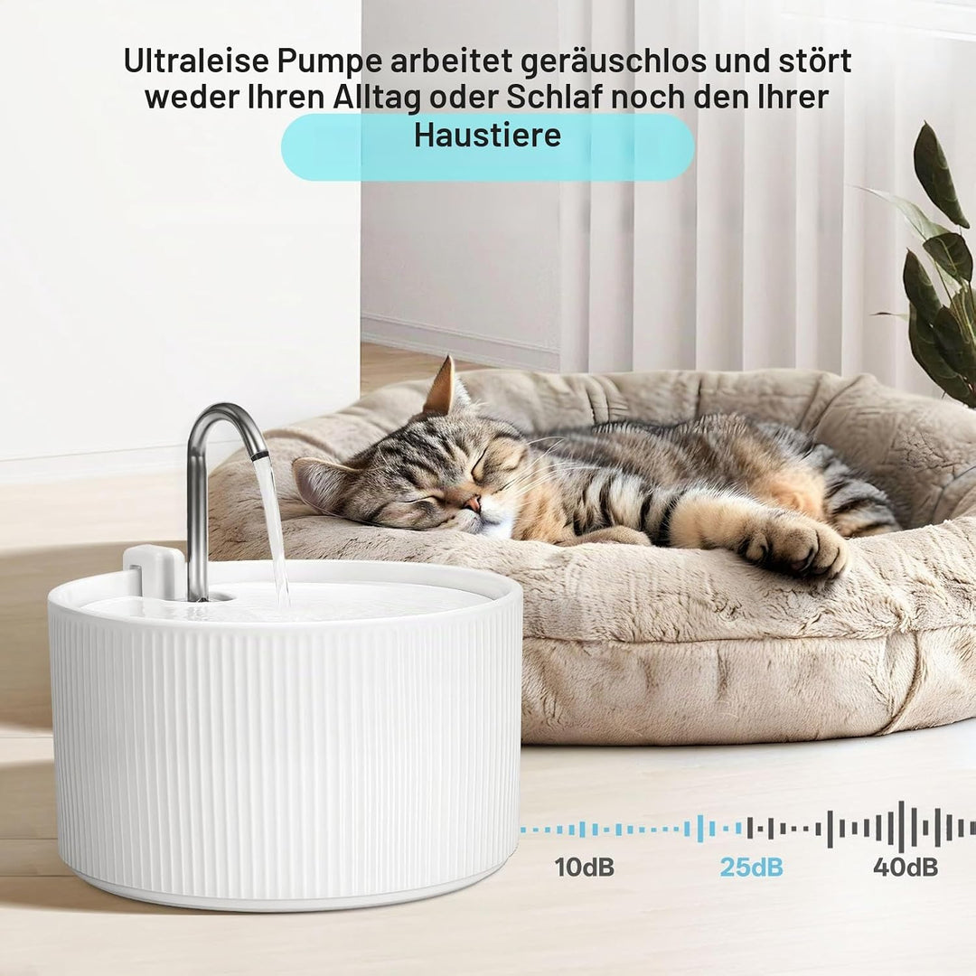 Katzenbrunnen Keramik, 2.2L Trinkbrunnen für Katze, Super Leiser Wasserspender für Haustiere mit Akt