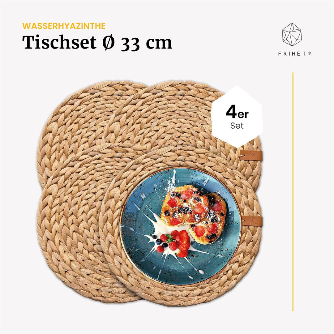 FRIHET® Tischset Oslo Set Rund Wasserhyazinthe Natur - (4, 33cm) 4 33cm, 4 33cm