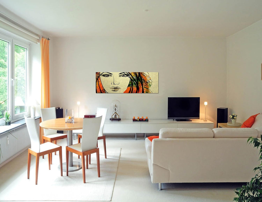 Paul Sinus Art Panoramabild auf Leinwand und Keilrahmen 150x50cm Gemälde Frau Gesicht Portrait Kunst