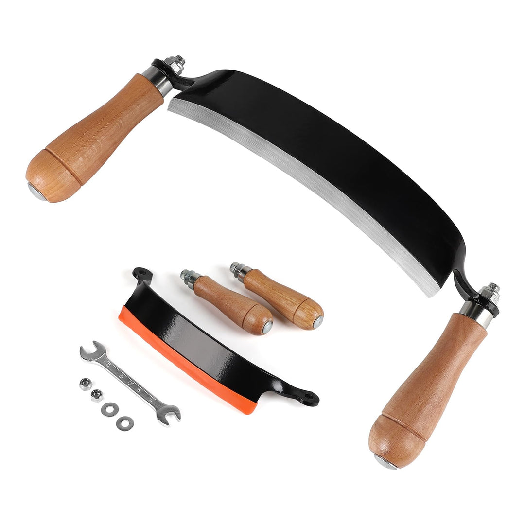 200mm Zugmesser für Holz, Gebogen, Rindenschäler mit Ergonomischen Holzgriffen und Klingenschutz, Re