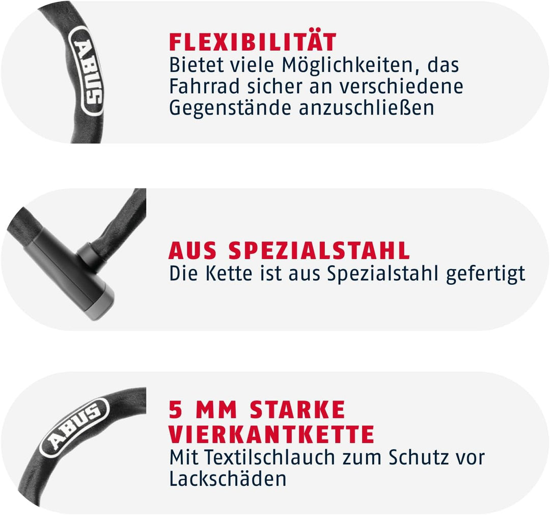 ABUS Kettenschloss Steel-O-Chain 5805K – Fahrradschloss aus Stahl – ABUS-Sicherheitslevel 5 Schwarz