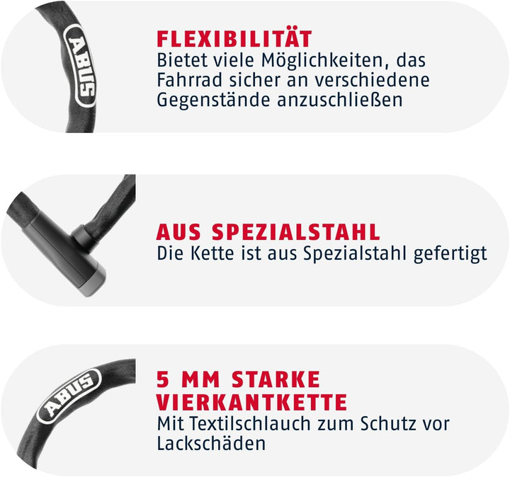 ABUS Kettenschloss Steel-O-Chain 5805K – Fahrradschloss aus Stahl – ABUS-Sicherheitslevel 5 Schwarz