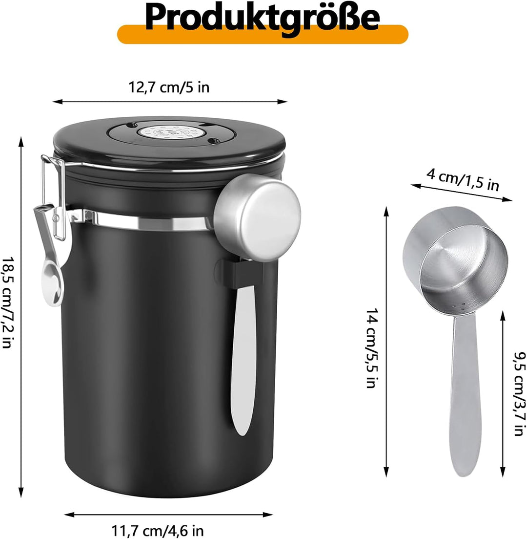 1,8L Kaffeedose Luftdicht, Kaffeedose Luftdicht aus Edelstahl, Kaffeebohnen Behälter,Kaffee Dose,Mit