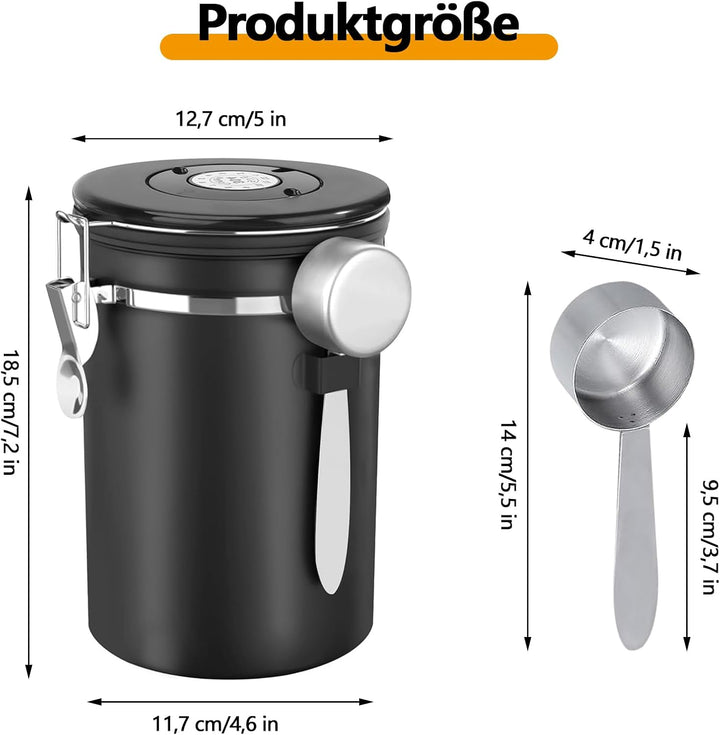 1,8L Kaffeedose Luftdicht, Kaffeedose Luftdicht aus Edelstahl, Kaffeebohnen Behälter,Kaffee Dose,Mit