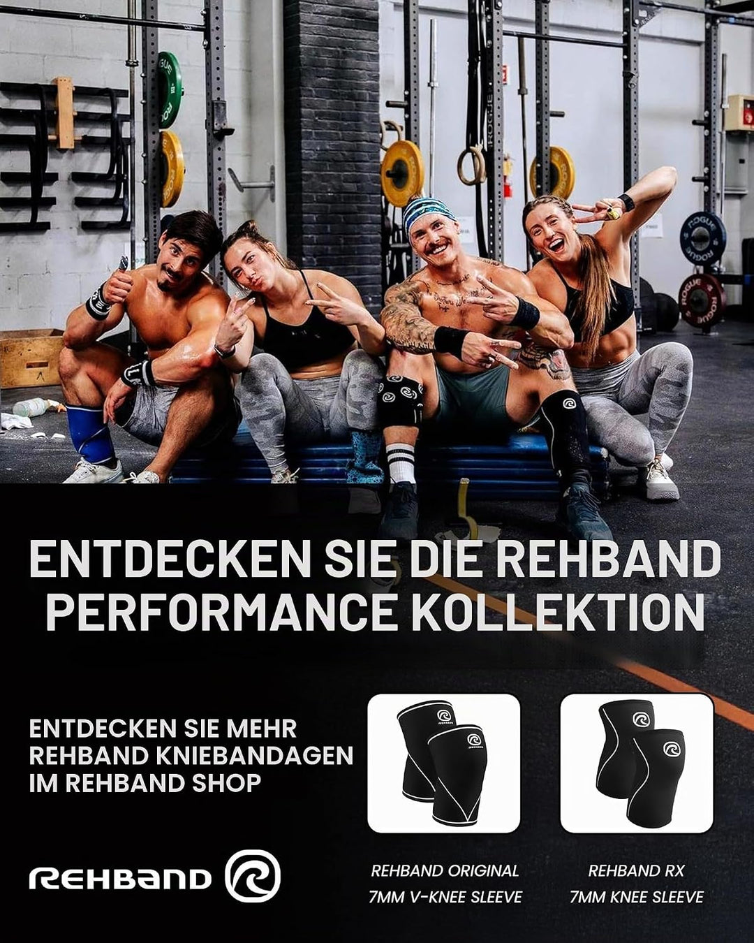 Rehband Kniebandage Kraftsport, Kniestütze für Cross Fit &amp; schweres Training, Knee Sleeve aus 5 mm N