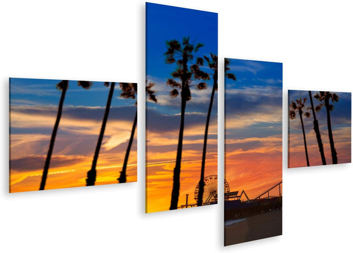 islandburner Bild auf Leinwand Santa Monica Kalifornien Sonnenuntergang Pier Fähren Rad Reflexion St