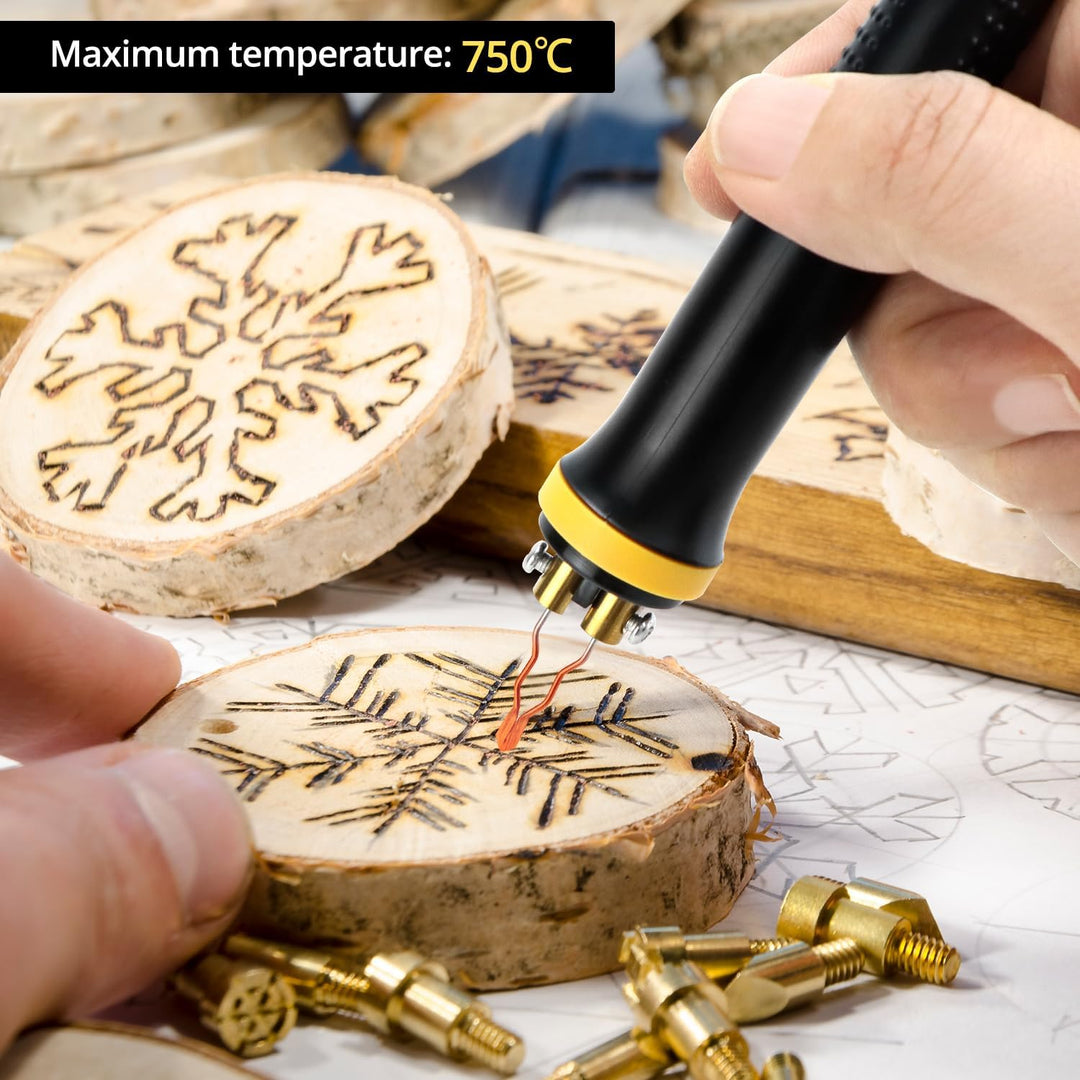 QWORK® Pyrographie Maschine, Brandmalerei Maschine mit Digitalanzeige, Brandmalerei Set 60W, Holzbre