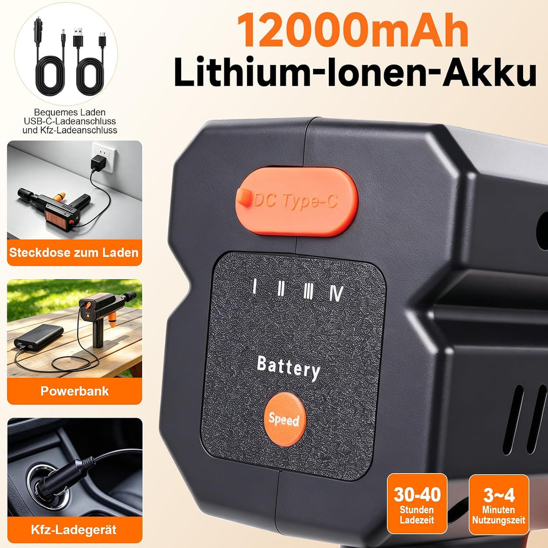 Akku Hochdruckreiniger, 12V 60Bar Mobile Akku-Hochdruckreiniger, 5-in-1-Multifunktionsdüse, Tragbare