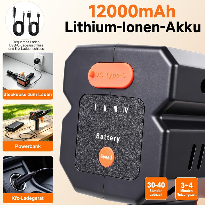 Akku Hochdruckreiniger, 12V 60Bar Mobile Akku-Hochdruckreiniger, 5-in-1-Multifunktionsdüse, Tragbare