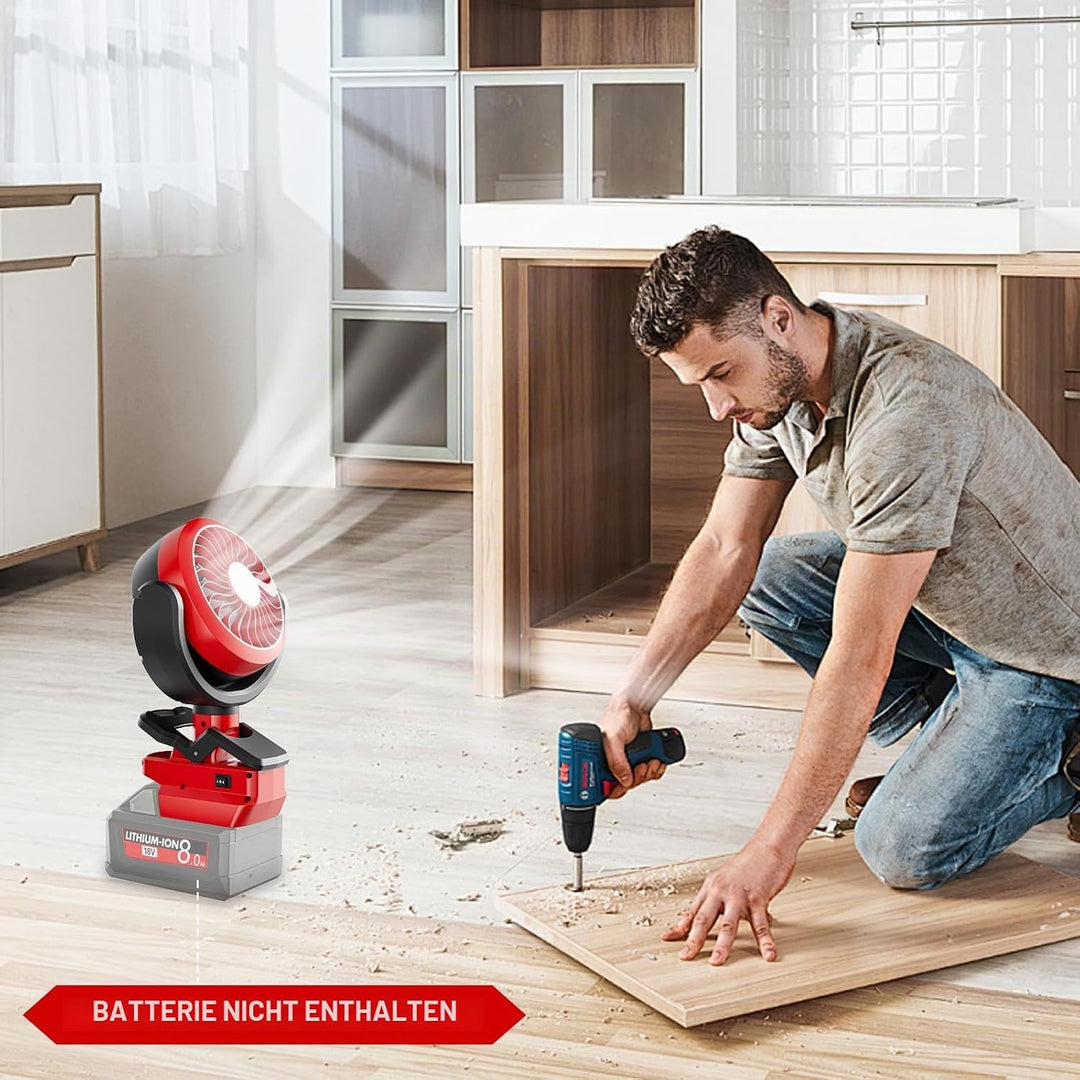 Tragbarer Akku-Clip-Ventilator kompatibel mit Milwaukee M18 18V (ohne Batterie) mit LED Leuchten für