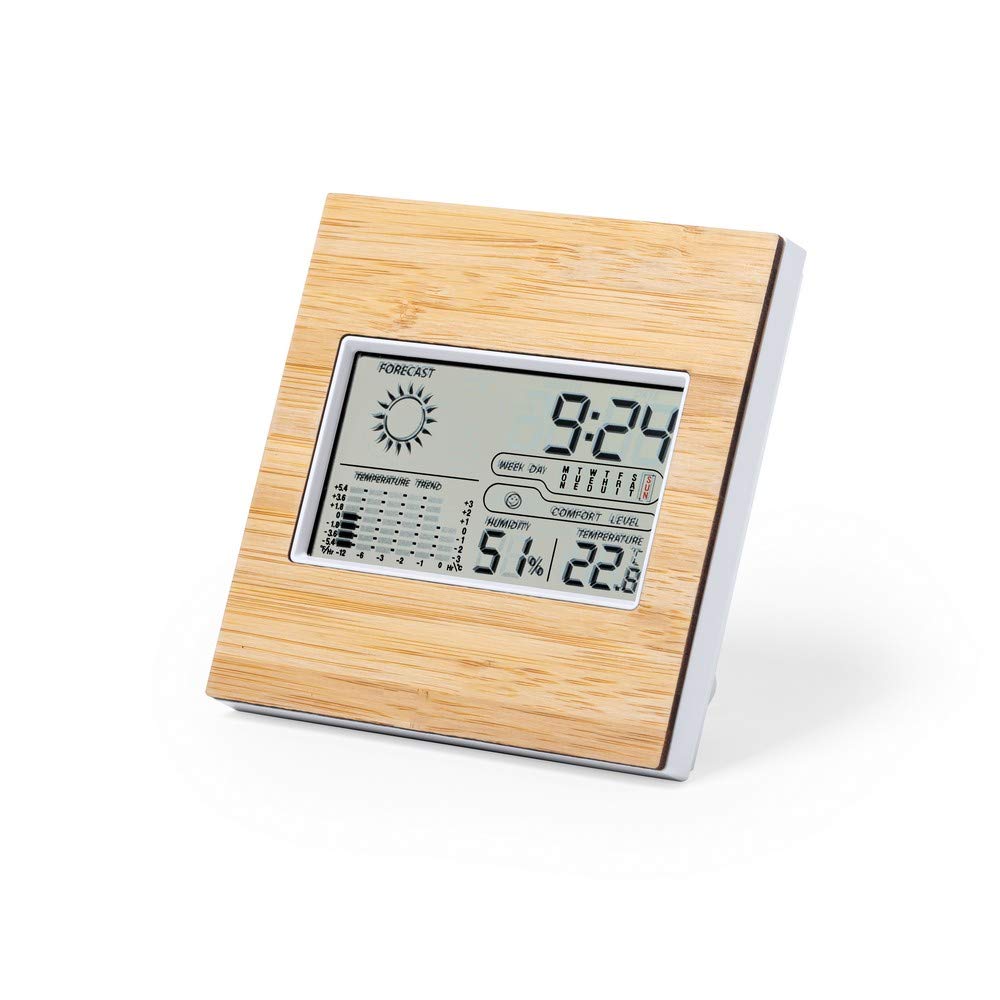 Bambus Wetterstation - Temperatur - Luftfeuchtigkeit / Luftfeuchtigkeit - 12h Vorhersage & Trends -