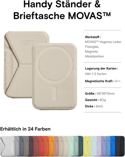 MOFT MagSafe Wallet Ständer für iPhone 15/14/13/12 Serie Kompatibel mit MagSafe, MOVAS Vegan Leder M