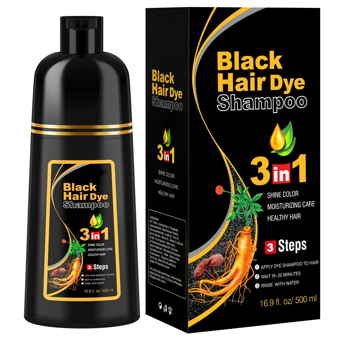 Schwarzes Haarfärbeshampoo für Graues Haar, Sofort Haarfarben Shampoo für Männer und Frauen, Black H