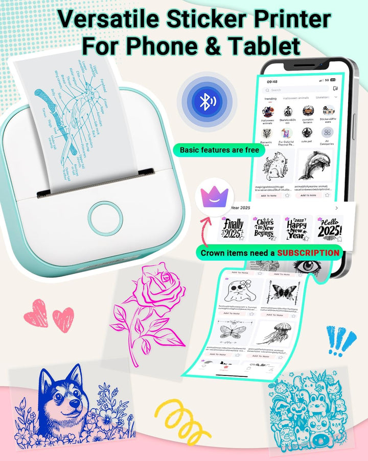 Mini Drucker für Smartphone, T02 Minidrucker Tragbarer Mini Thermodrucker Grün, Grün