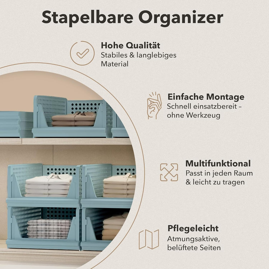 Schrank Organizer 3er Set (Faltbar & Stapelbar) – Kleiderschrank Organizer Boxen, platzsparende Aufb