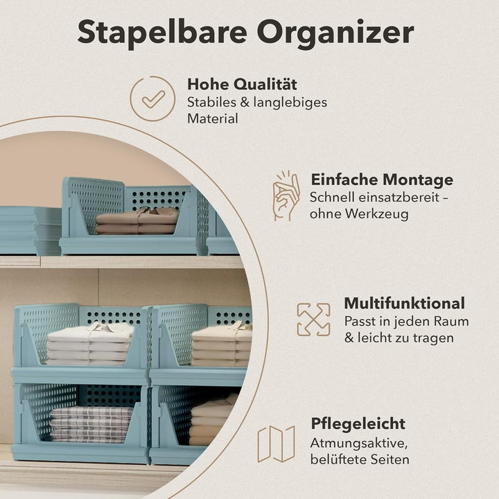 Schrank Organizer 3er Set (Faltbar & Stapelbar) – Kleiderschrank Organizer Boxen, platzsparende Aufb