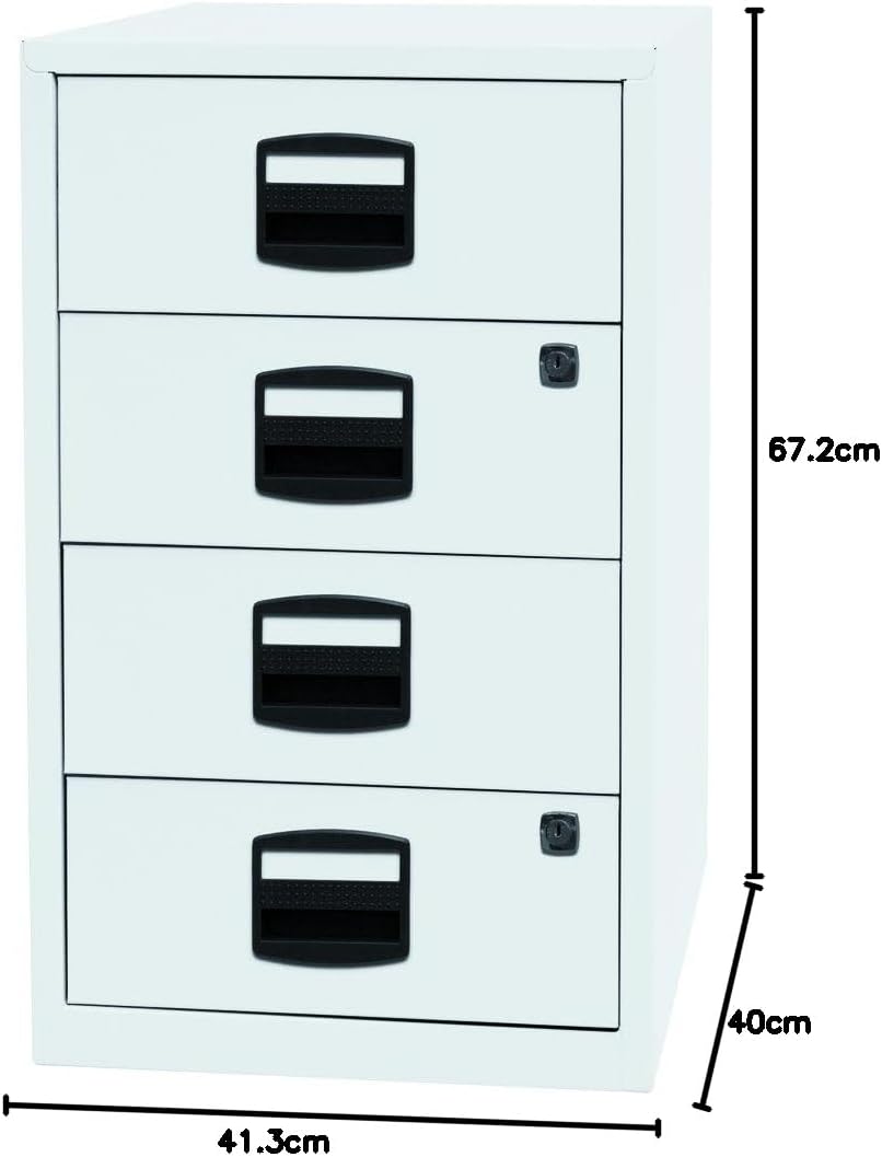 Bisley Home Beistellschrank PFA, 4 Universalschubladen, Metall, 696 Verkehrsweiss, 40 x 41.3 x 67.2