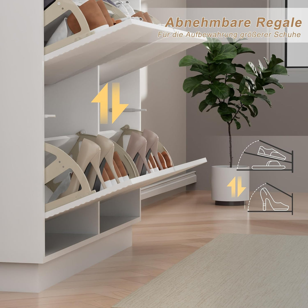 UEV Schuhschrank mit 4 Klappen schmal, Drucktüröffner Push to Open, Schuhkommode mit Kippschutz, Sch