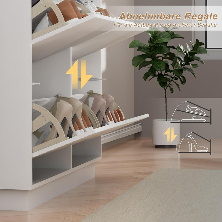 UEV Schuhschrank mit 4 Klappen schmal, Drucktüröffner Push to Open, Schuhkommode mit Kippschutz, Sch