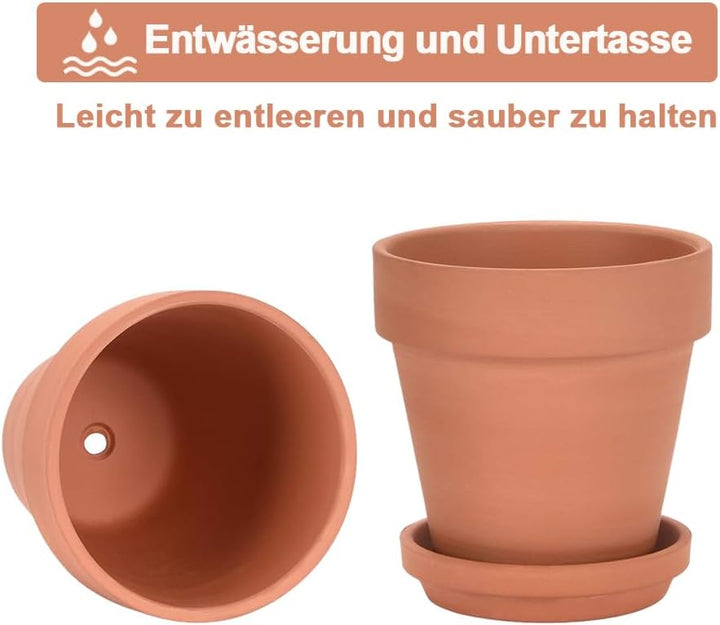 vensovo 20 cm Tontopf für Pflanzen mit Untersetzer, 2 Stück, grosser Terrakotta-Blumentopf mit Ablau