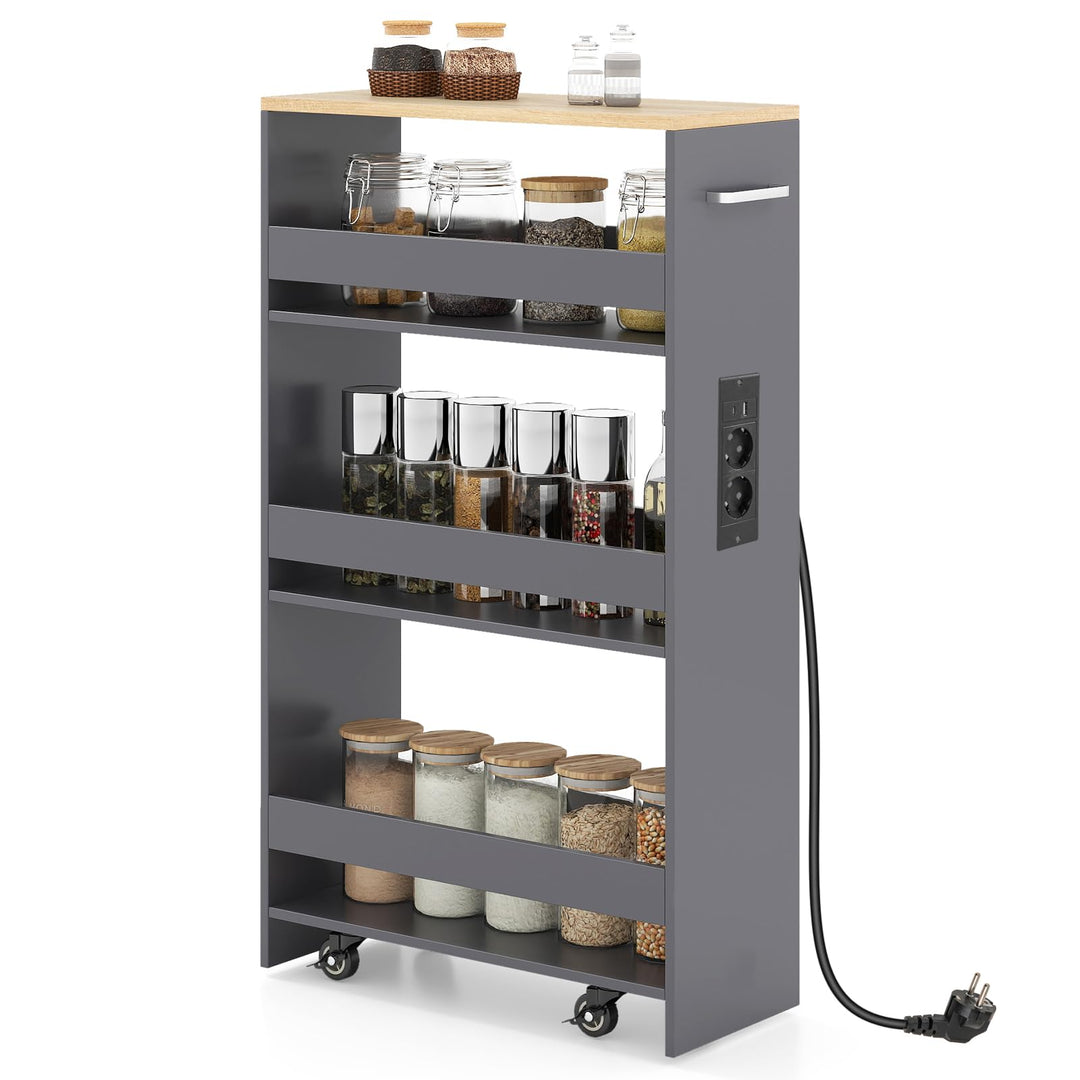 GIANTEX Nischenregal 20 cm Breit, Nischenschrank Küche mit Ladestation, Nischenwagen Rollwagen Schma