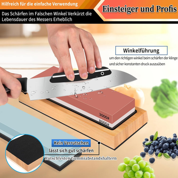 ALPXUXP Schleifstein Set Körnung 400/1000 3000/8000 Professionell Nass Wetzstein Doppelseitiger（Mit