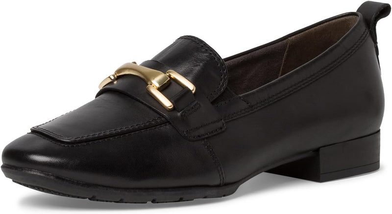 Tamaris Comfort Damen Loafer ohne Absatz aus Leder Business Slippers Comfort Fit 36 EU Weit Black Na