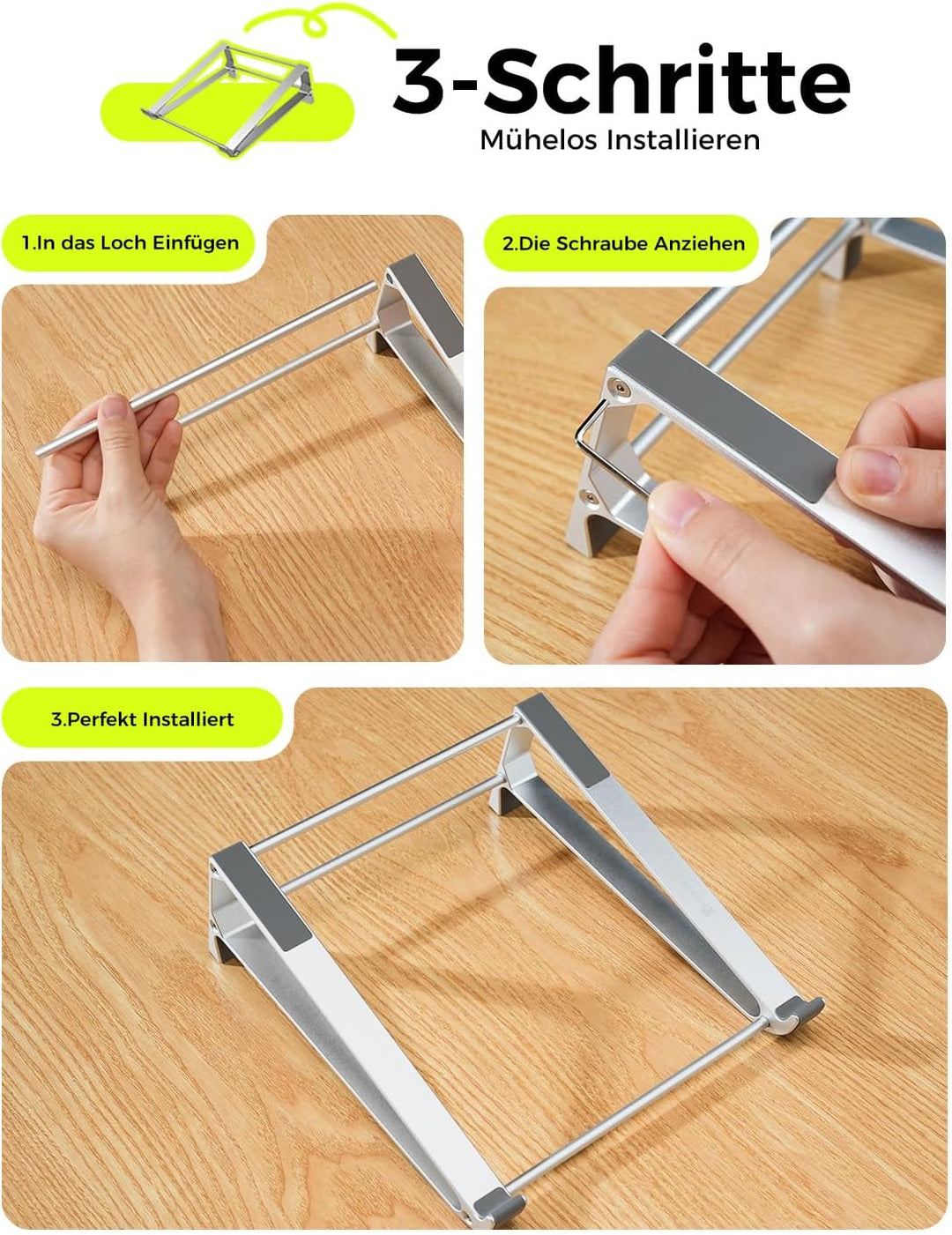 MAGIC JOHN Vertikaler Laptop Ständer & Aufbewahrungshalter–Tragbarer Aluminium Ständer mit Silikonpo