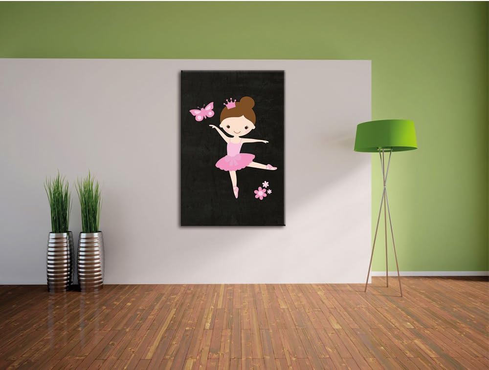 Pixxprint Ballerina mit Schmetterling und Blumen schwarz, Format: 70x100 auf hochkantiges Leinwandbi