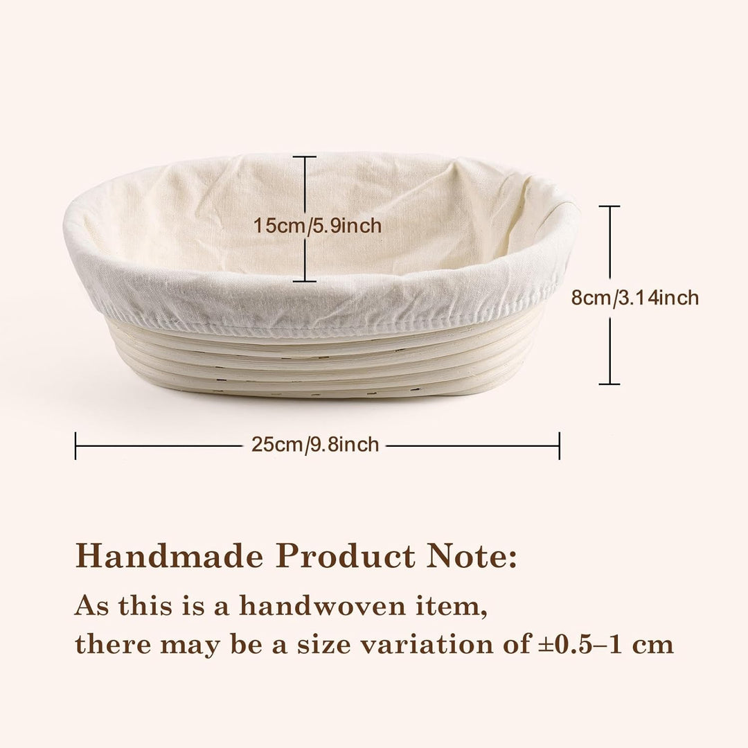 Gärkörbchen Oval, 25 x 15 x 8.5 cm Gärkorb zum Brotbacken Set, Aus Natürlichem Peddigrohr mit Schabe