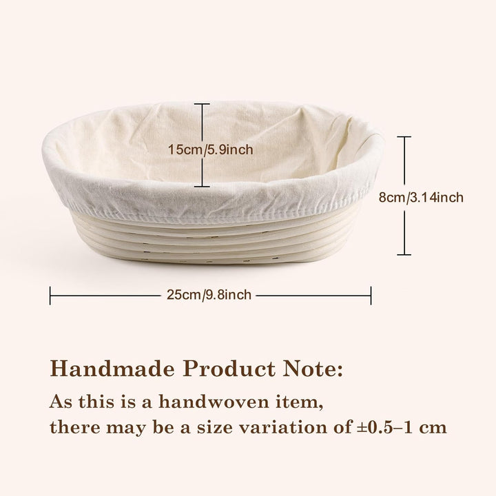 Gärkörbchen Oval, 25 x 15 x 8.5 cm Gärkorb zum Brotbacken Set, Aus Natürlichem Peddigrohr mit Schabe