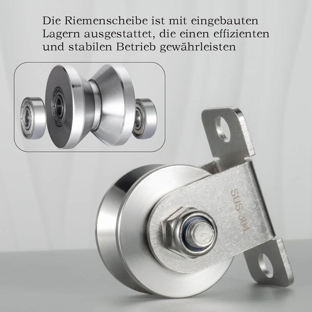 Umlenkrolle mit 2 Kugellager, V Typ Umlenkrollen für 12mm Seile Stahlseil, Tragkraft 500kg | 2 Stück