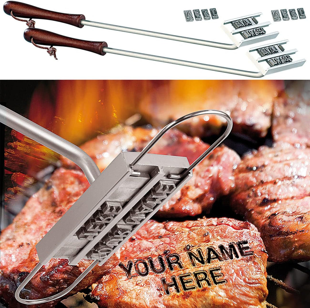 infactory Grilleisen: 2er-Set BBQ-Brandeisen mit wechselbaren Buchstaben (Grillstempel, BBQ Grill Br