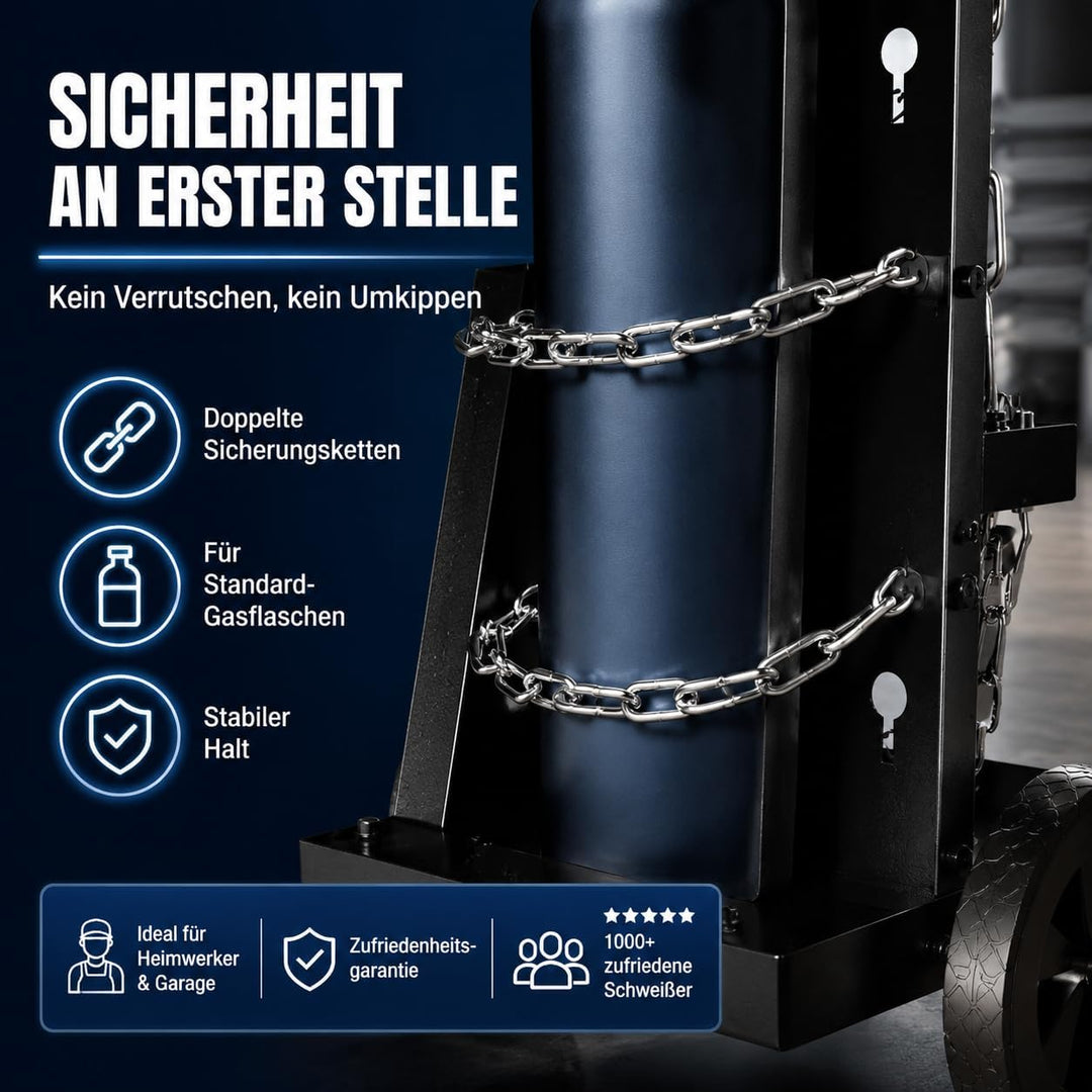 WERKTHOR Schweisswagen 80 kg Tragkraft - Schweisstisch mit 3 Ebenen inkl Gasflaschenhalterung mit Si