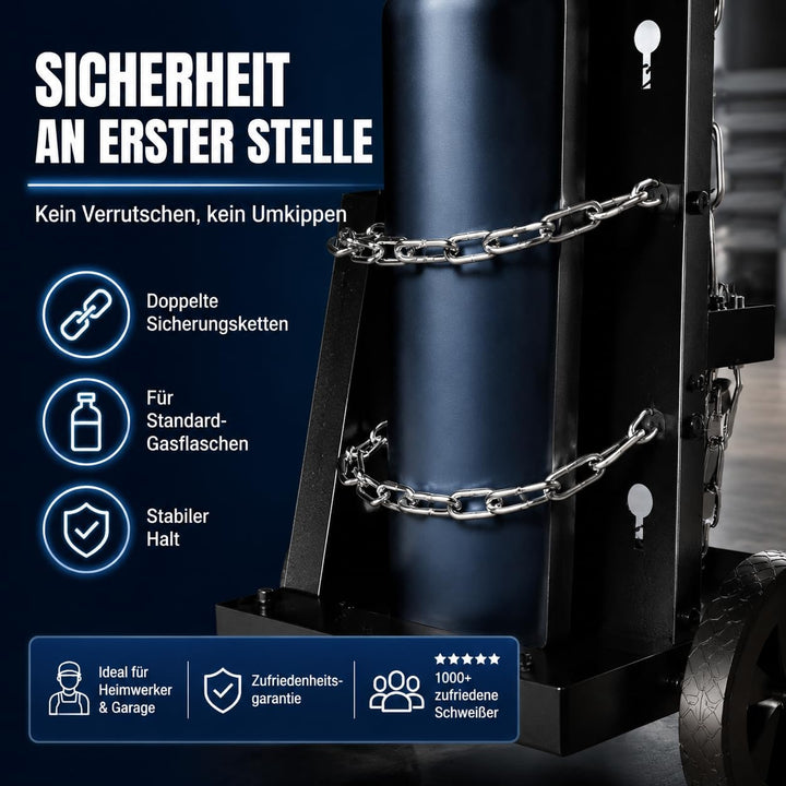 WERKTHOR Schweisswagen 80 kg Tragkraft - Schweisstisch mit 3 Ebenen inkl Gasflaschenhalterung mit Si