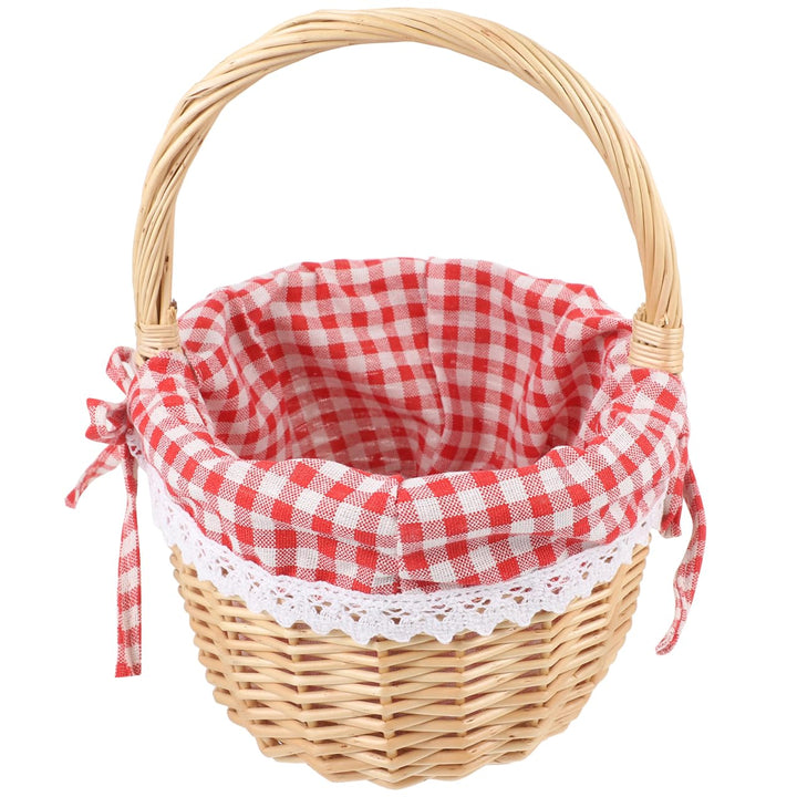 Vintage-Osterkorb Aus Weide Klein: Süsser Leerer Picknickkorb – Rot Kariert Mit Griff Für Eier Süssi