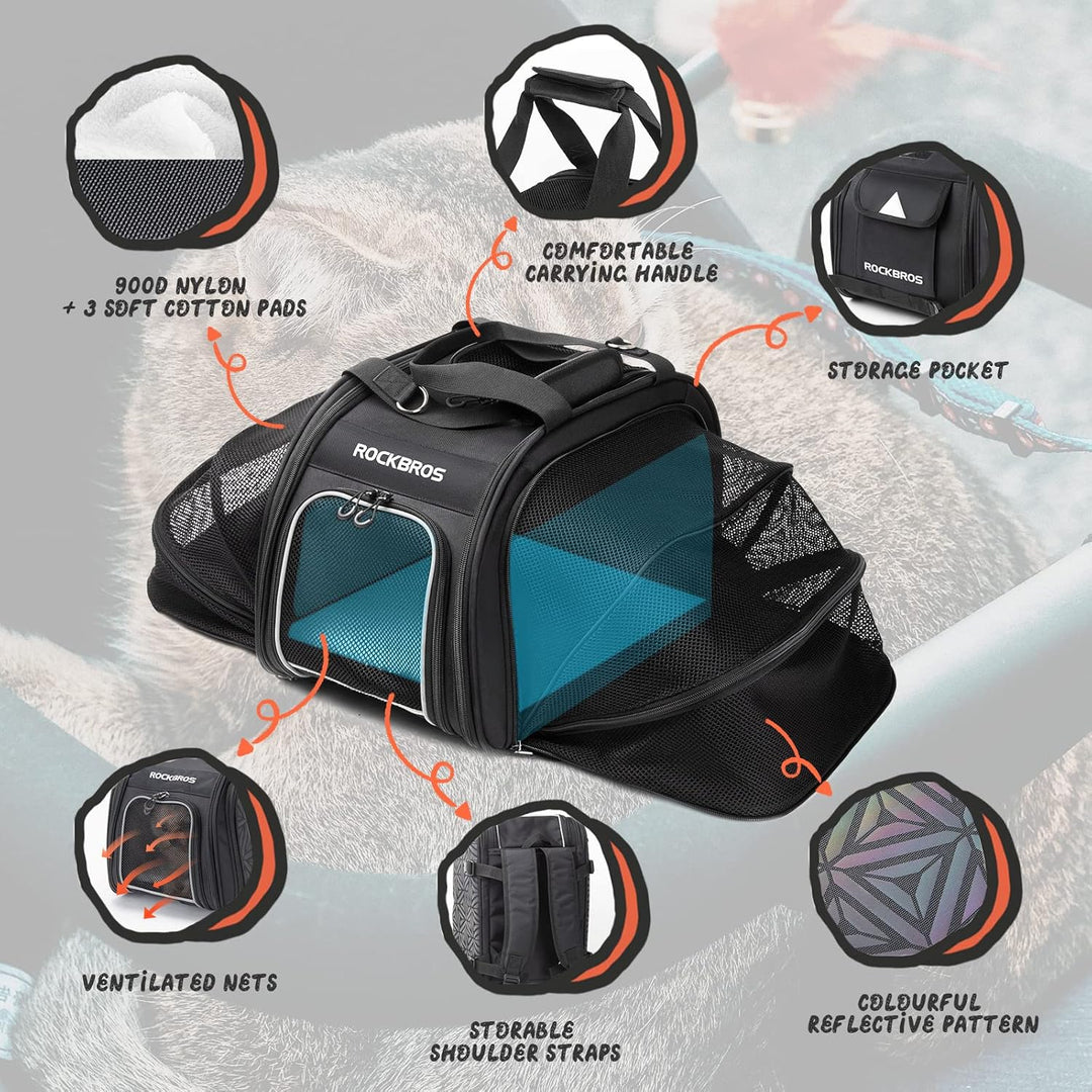 ROCKBROS Hundetasche Tragetasche Hund & Katze Hundebox Gepäckträgertasche Faltbar Tragbar Atmungsakt